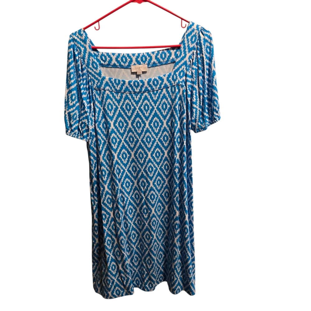LOFT Blue and White Patterned Dress Ladies Medium